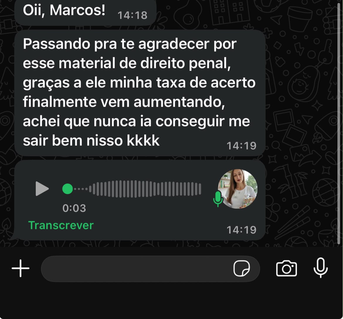Depoimento de aluno sobre taxa de acerto em Direito Penal