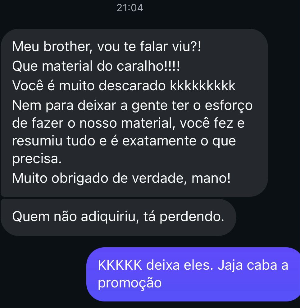 Depoimento efusivo de aluno sobre o material do Anti-Vade Mecum 3.0