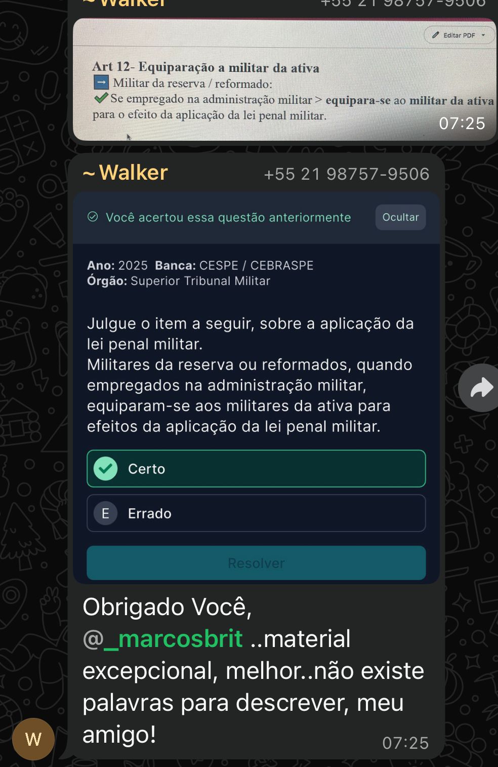 Depoimento de aluno com questão real de banca, resolvida com o Anti-Vade Mecum